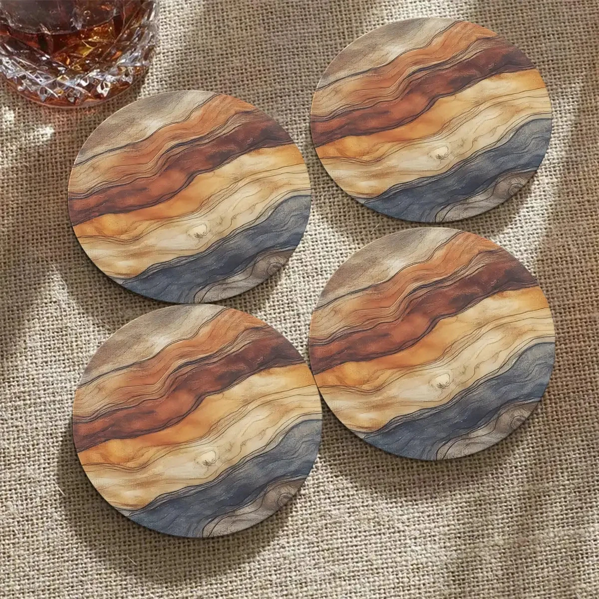 4pcs 2D Retro Wood Grain Colored Wooden coasters, Home Coffee Shop-antislip, Heat-Resistant Tabletop Decoration