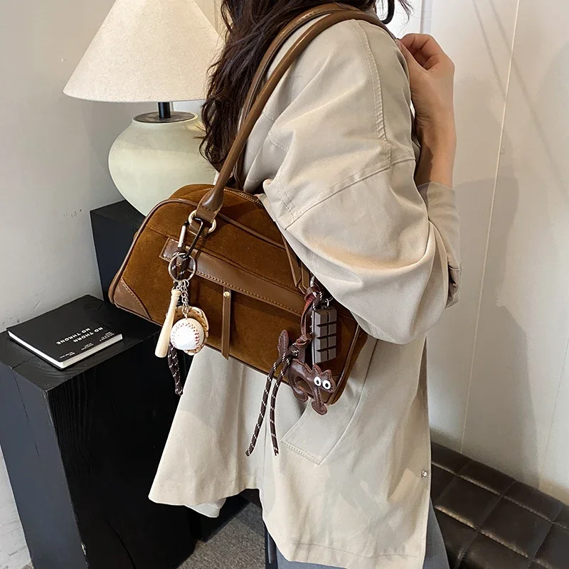 LEFTSIDE Small NUBUCK Underarm Tote Bags Lady Shoulder Bag for Women 2024 Winter New Fashion Trend Y2K Handbags and Purses