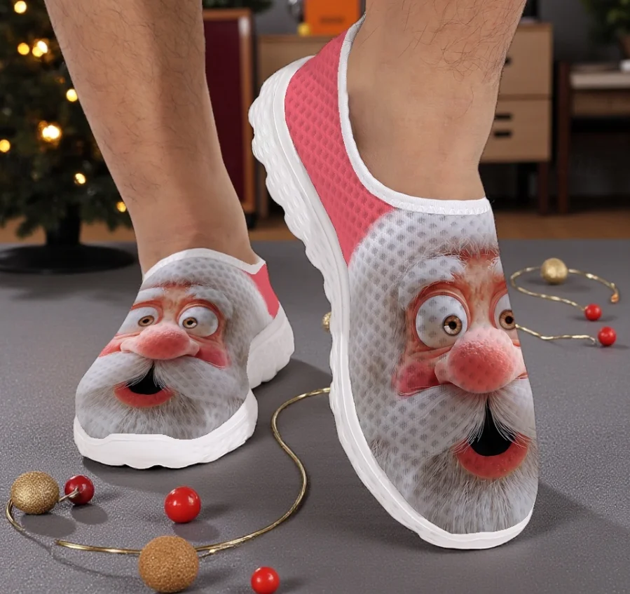 شباشب منزلية كاجوال بطباعة ملتوية من سانتا كلوز، قماش خفيف الوزن وجيد التهوية للنساء والرجال #1