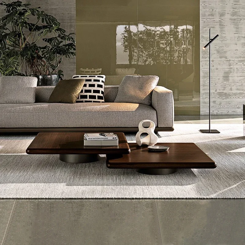 Italian minimalist high and low combination, coffee table square art, designer villa large flat tea table