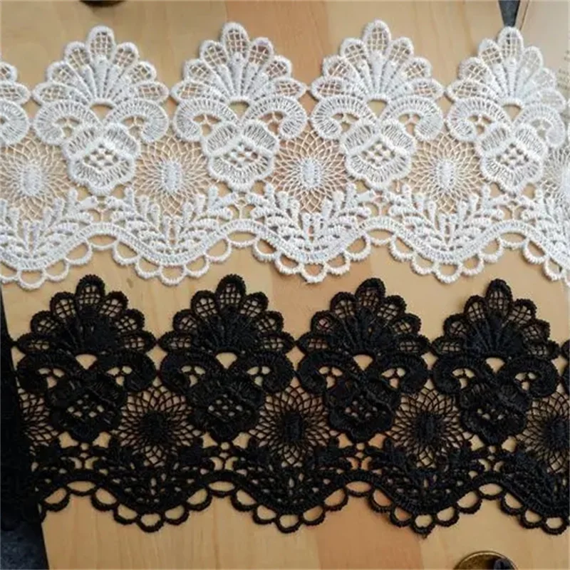 8CM Wide Exquisite White Black Cotton Embroidered Fringe Ribbon 3d Flowers Lace Trim Curtains Dress DIY Home Sewing Supplies