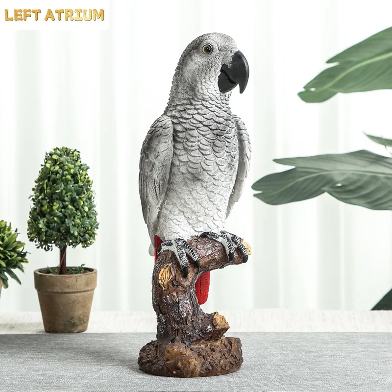 Creative Simulation Parrot Bird Crafts Ornaments Grey Parrot Macaw Simulation Animal Sculpture Home Decoration Accessories