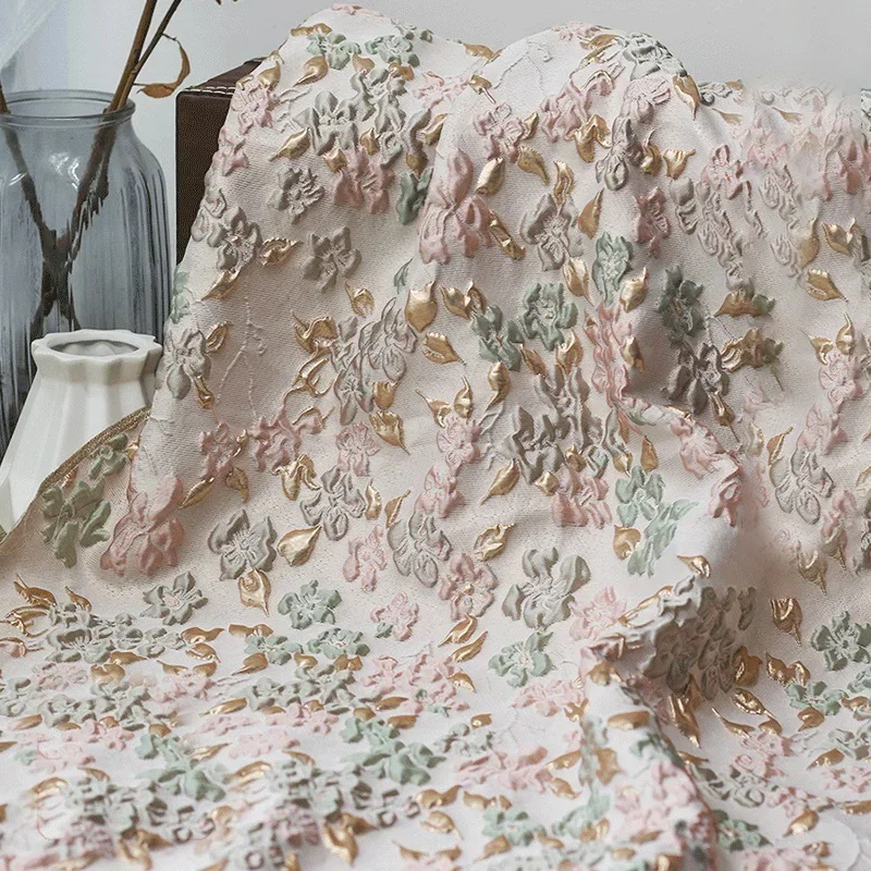 

1m 3D Yarn Dyed Jacquard Gold Embossed Bubble Fabric Soft Elegant Tutu Skirt Dress Making Fabric Patchwork Home Decoration