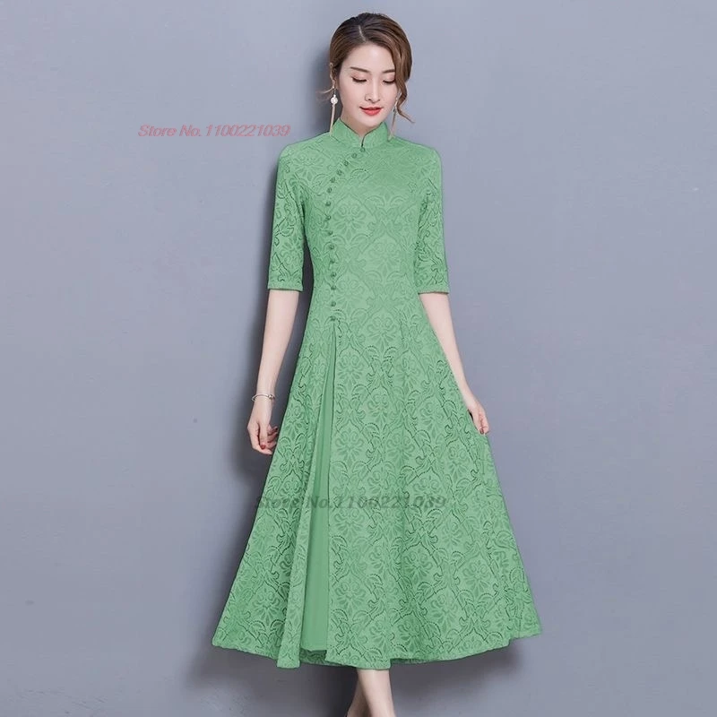 2025 chinese vintage dress improved cheongsam national flower jacquard a-line dress oriental qipao banquet evening dress vestido