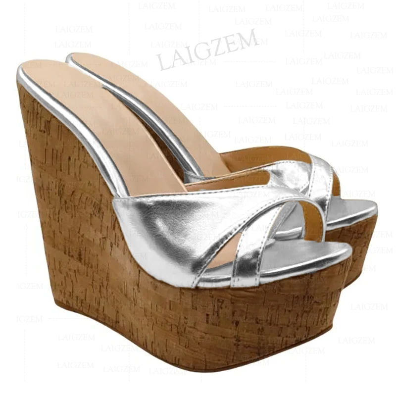 SEIIHEM Women Sandals Platform Wedges Slip On Mules High Heels Sandals Handmade Ladies Party Shoes Woman Plus Size 39 42 50 52