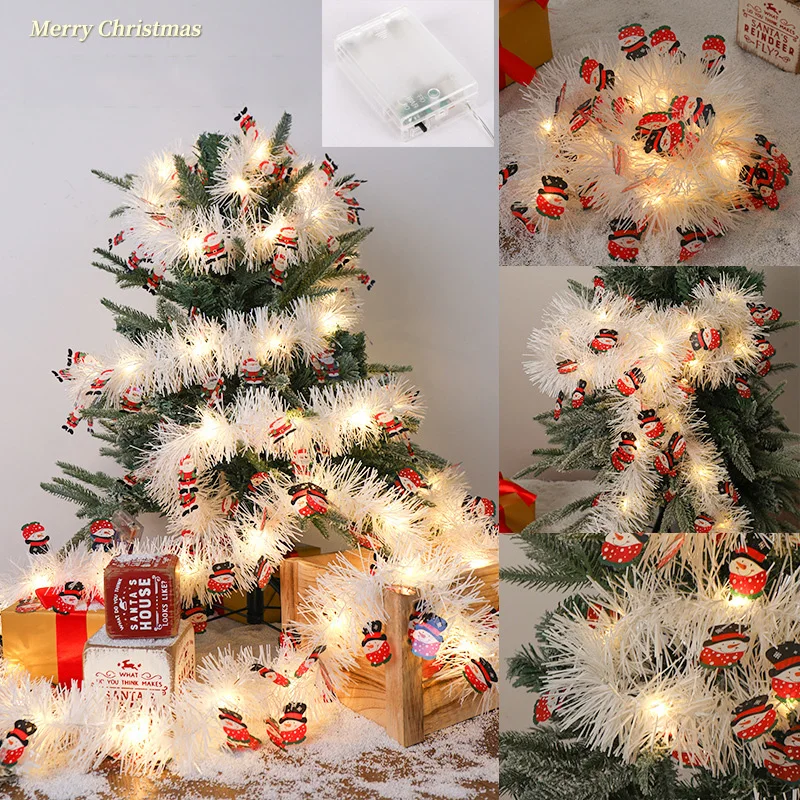 Christmas Tree Tinsel Garland Metallic Shiny Battery Operated Garland With 50LED String Lights For Room New Year Decoration