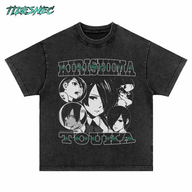 

Vintage Punk T-Shirt Hip Hop Japanese Anime Cartoon Alphabet Girl Graphic Print Washed Tshirt Harajuku Gothic Oversized Tops