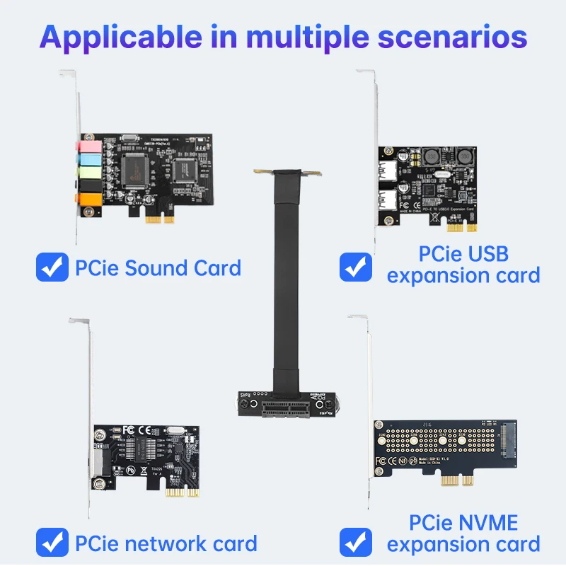 PCIE 3.0 X 1 Extension Cable 90 Degree Right Angle Extension Cable for PCI Express Riser Card Ribbon Extender