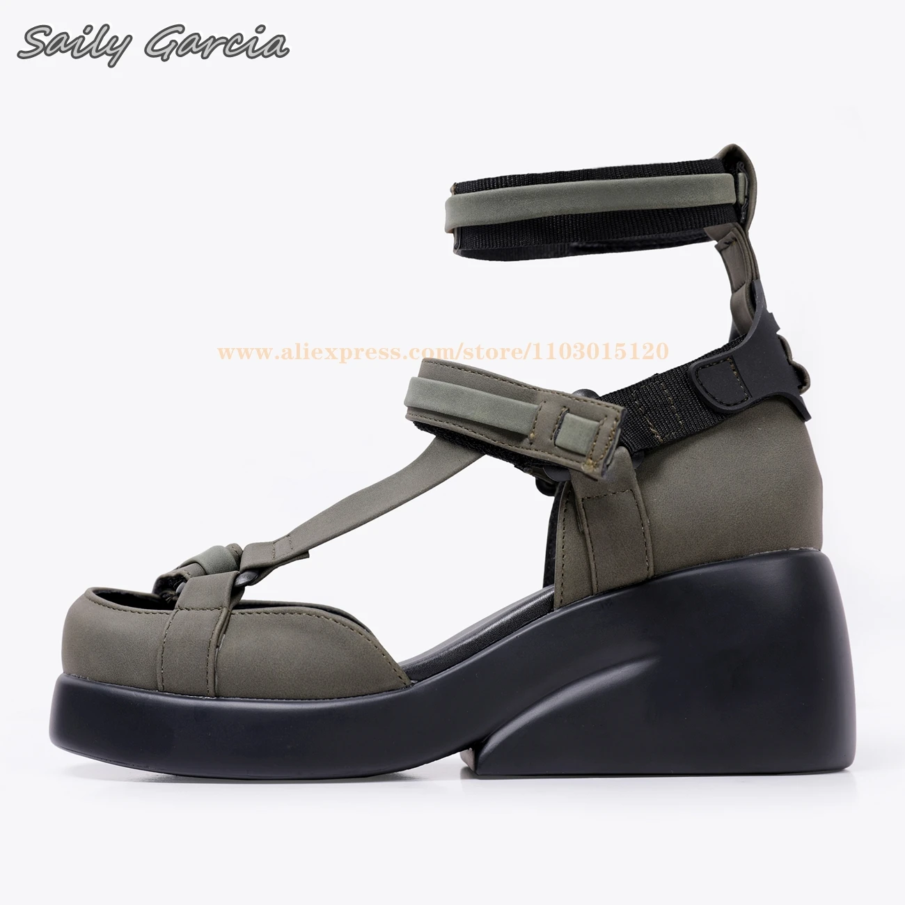 Sandálias grossas de salto com sola grossa, Mix Color, Ankle Hook and Loop, Side Empty, Mary Jane, Shallow Cool Shoes, Technology Style, Casual