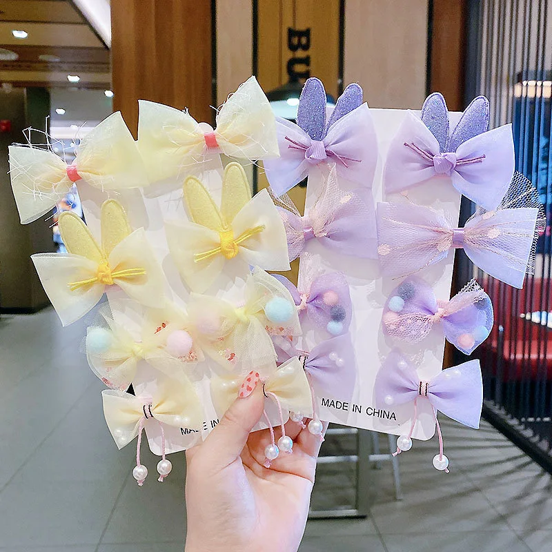 

8Pcs/Set Princess Girls Hairpins Mesh Bow Barrettes Sweet Pink Children Headwear Headdress Kids Hair Clips Accessories Gifts