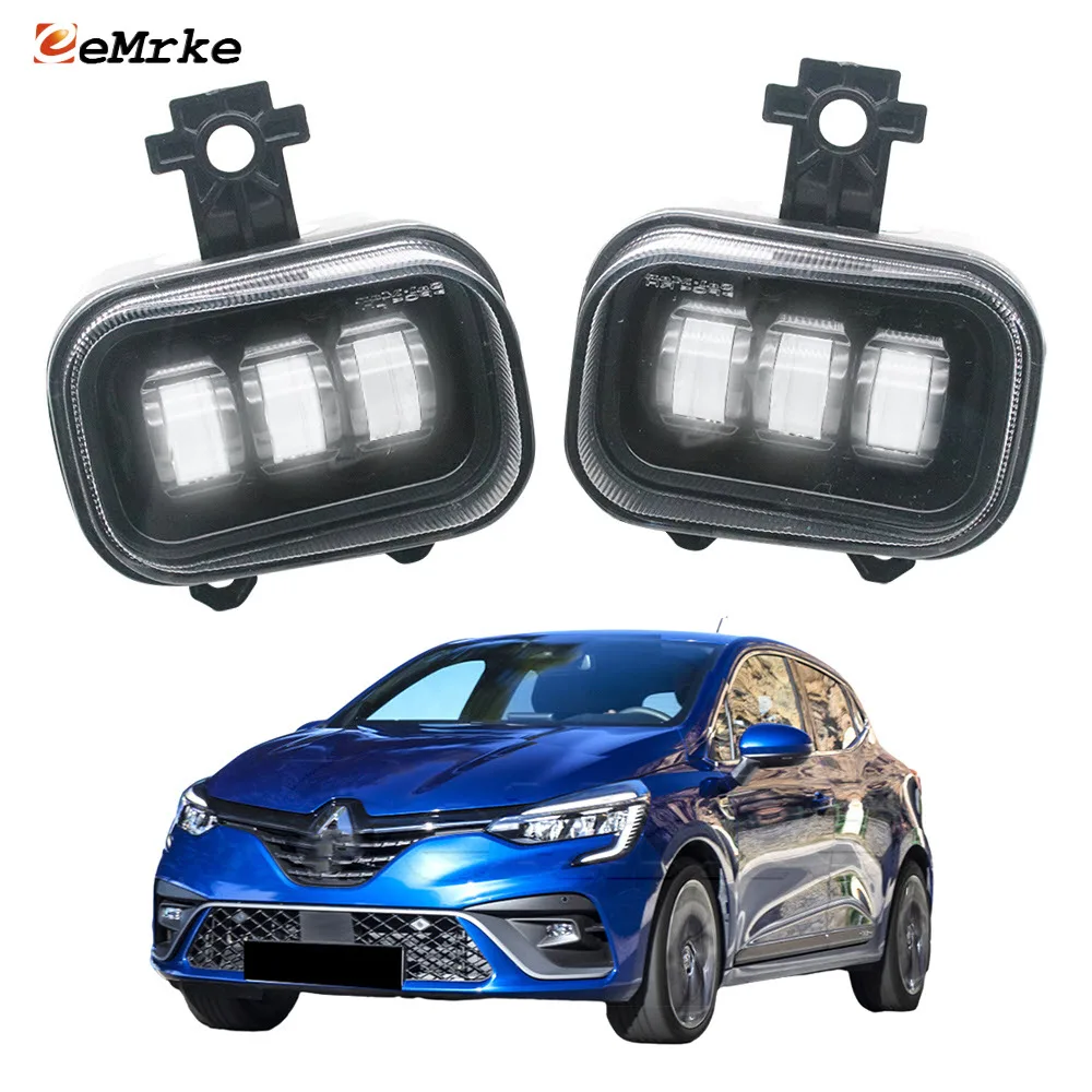 Pair 40W White or Yellow Led Fog Lights Assembly DRL for Renault Clio V Clio R.S. Line 2021 2022 2023 Car Fog Lamp w/ Lens 12V