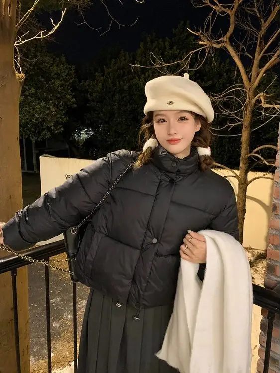 티엔드 퓨어 컬러 스탠드 칼라 브레드 코트 여성용 겨울 아우터웨어 따뜻한 루즈핏 가디건 면옷 출퇴근용