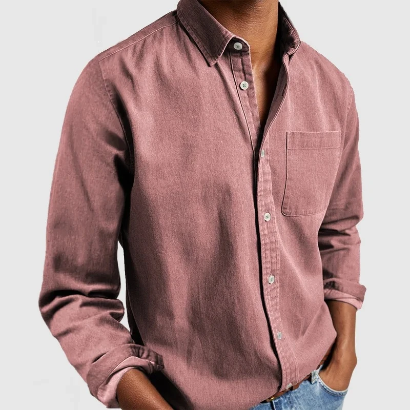 W73 2024 new men's pink shirt new lapel long sleeved spring and autumn men's solid color shirt