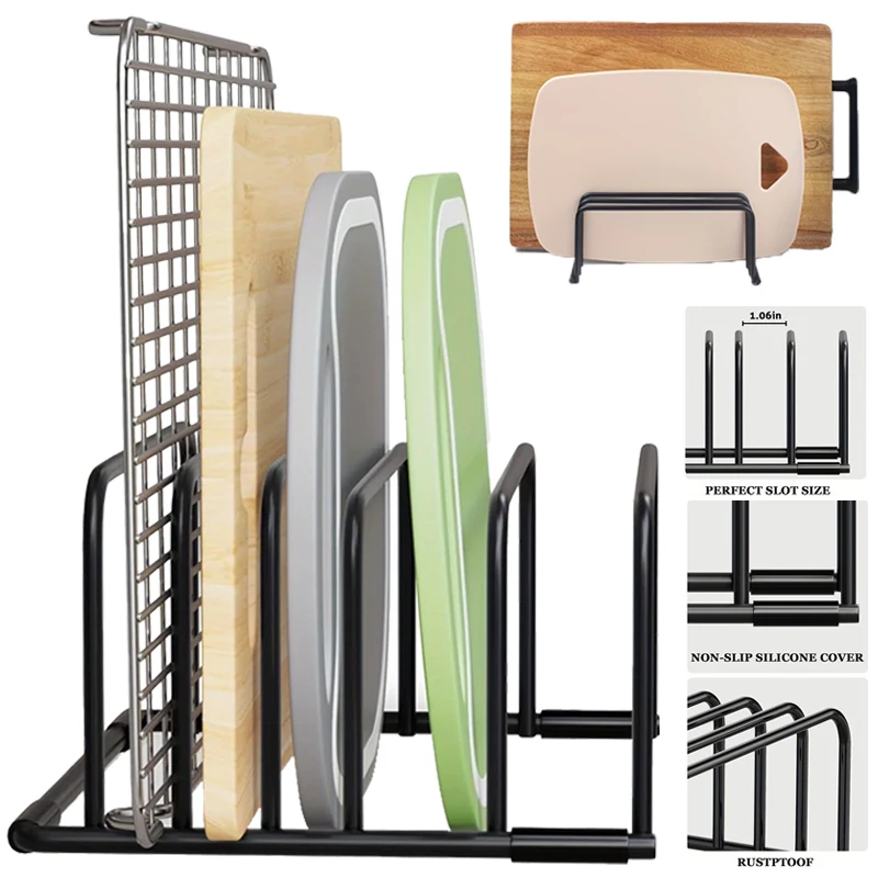 

5 слотов, подставка для разделочной доски, кухонный органайзер, стойка для разделочной доски из нержавеющей стали, нержавеющий держатель для крышки кастрюли для дома, 1/2 шт.