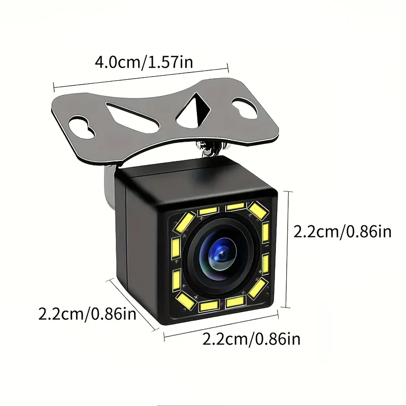 Vehicle Rearview Camera, Versatile Reversing/Front Camera with 12 LED Lights, Parking Assistance Camera