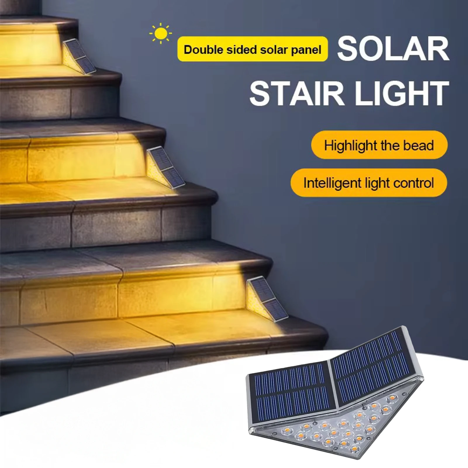 โคมไฟโซลาร์เซลล์ LED แสงสีขาวอบอุ่น สำหรับตกแต่งบันได สวน และลานบ้าน กันน้ำ 1/2 ชิ้น