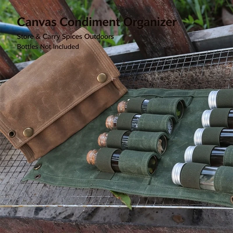 Outdoor Canvas Seasoning Storage Jar Bag Set Portable Camping BBQ Picnic Spice Container Organizer for Condiment Jars