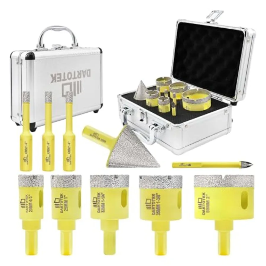 

Diamond Core Drill Bits Set PCS - Tile Hole Saw Kit 6/6/6/20/25/32/35/50mm/1 3/8"/6mm for Porcelain Ceramic Tile Granite Marble
