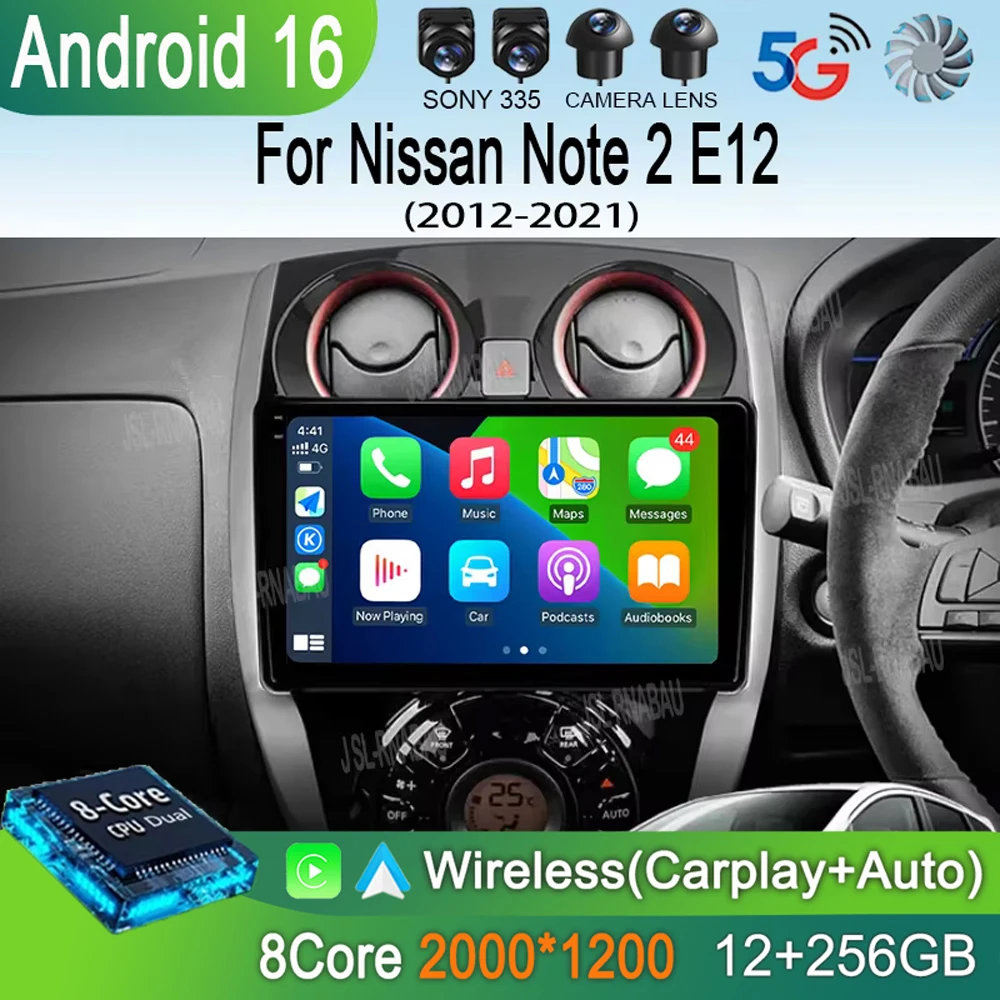 Car Radio Android 16 Carplay Auto For Nissan Note 2 E12 2012-2021 Multimedia Video Player GPS Navigation WIFI 4G DSP Stereo DSP