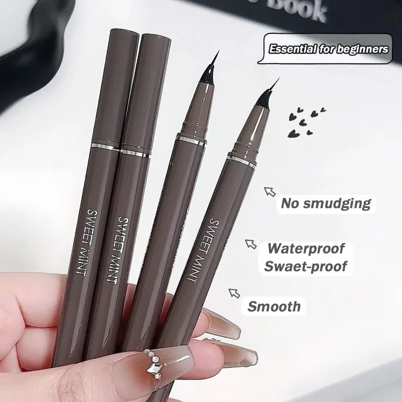 Gebogener Eyeliner-Stift, ultrafein, schnell trocknend, flüssiger Eyeliner, einfach aufzutragen, Lying-Silkworm-Stift, Schwarzbraun, für die unteren Wimpern, Augen-Make-up