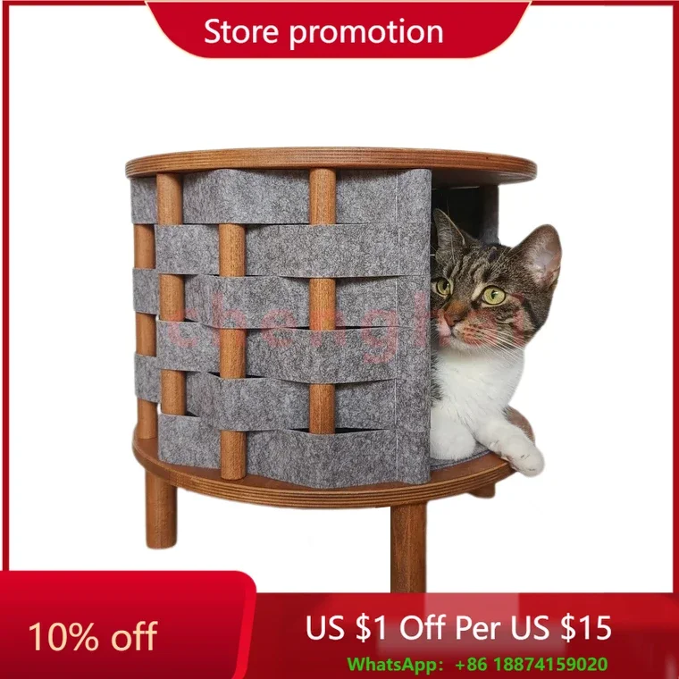 Modern Natural Solid Wood Pet Furniture Cat Bed Cave Multipurpose Furniture for Pets Cat Wood Side Table