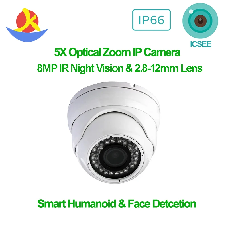 Icsee 8Mp 5X Optical Zoom Webcam 2.8-12Mm Varifocal Lens Dome Outdoor Camera 4K Face Motion Detection Onvif Video Surveillance