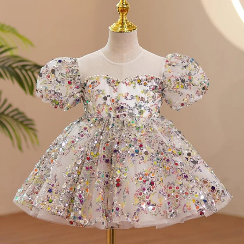 

Princess Dress Girls Dress Petit Skirt Sequin Mesh Stitching Dress Costume Flower Girl Wedding Host Children's Evening Dress