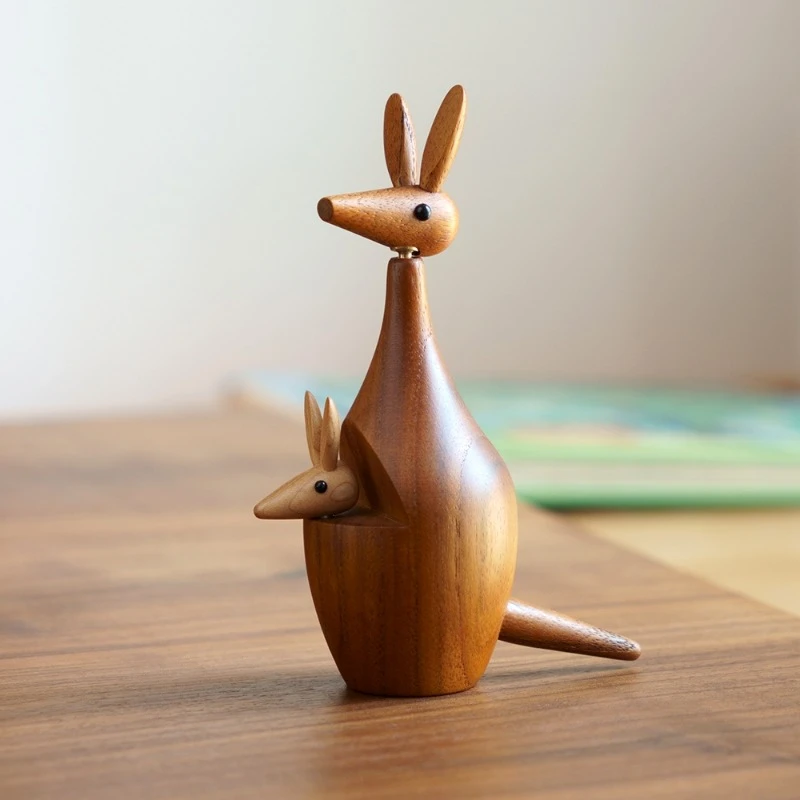 Creative wooden kangaroo ornaments, Japanese minimalist animal wooden statue ornaments, Nordic style home decor wooden crafts