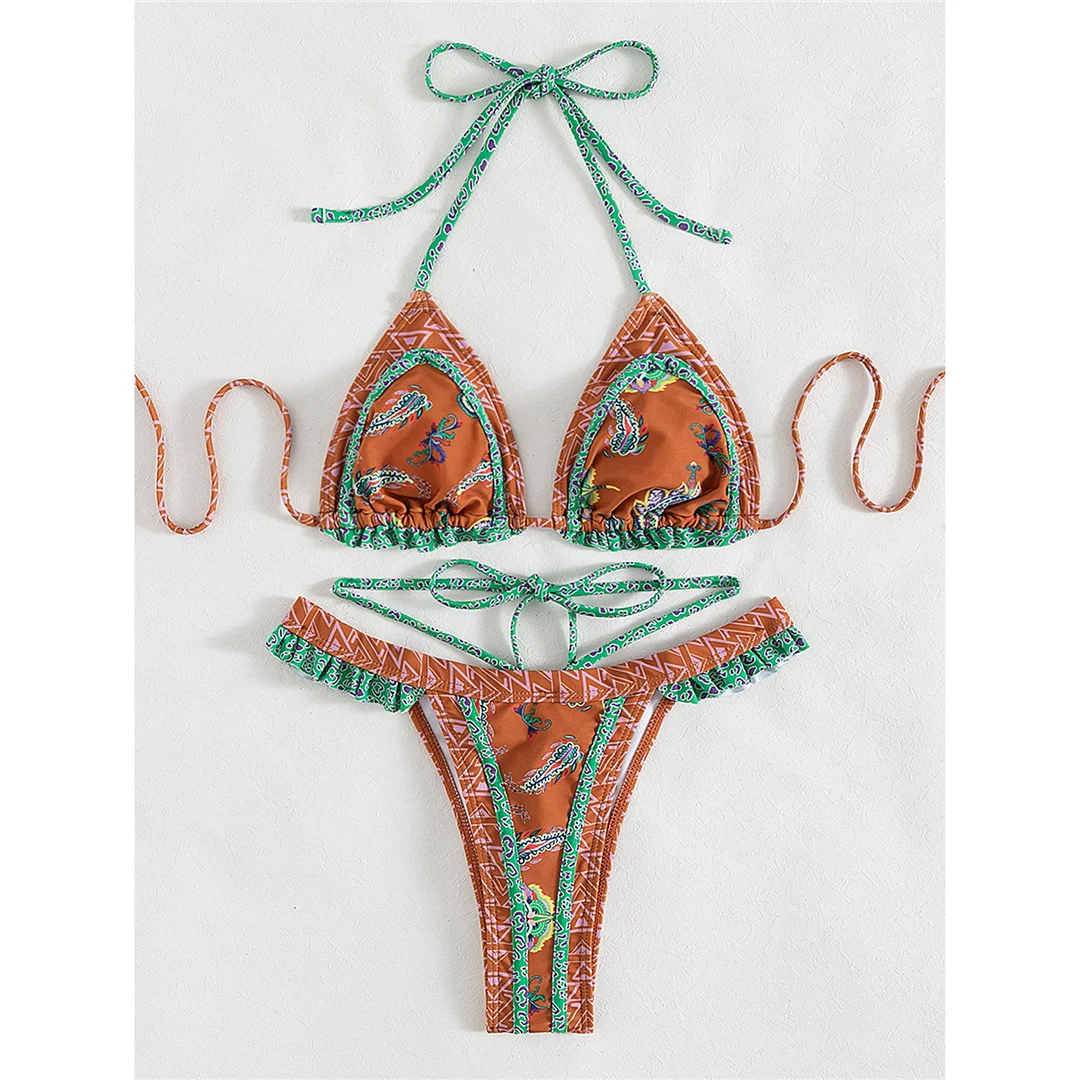 5 Farben, sexy, bedruckter Bikini mit Rüschen, Damen-Badebekleidung, zweiteiliger Bikini, Badeanzug, Badebekleidung, Modell V4651. – Detail 29