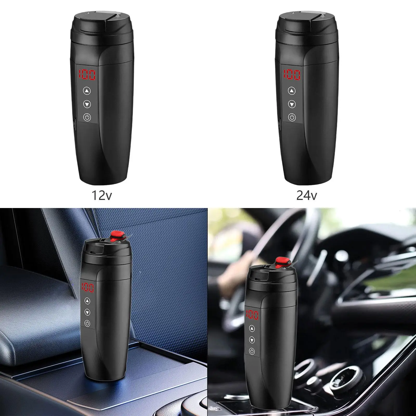 Vehicle Truck Travel Kettle 400ml Stainless Steel Electric Water Heater Portable Coffee Tea Cup Digital Display for Driver
