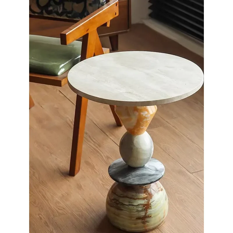 French Natural Cave Stone Multi-stone Integrated Marble Coffee Table for Balcony and Sofa Home Furniture Custom