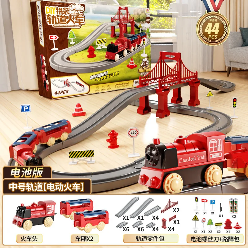 Hot Selling Electric Assembling Rail Train Boy Educational Simulation Model Set Christmas Birthday Gift Train Track Toys