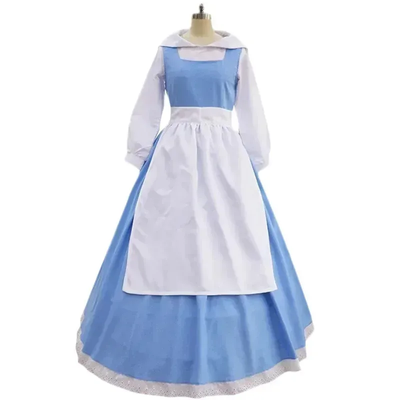 

Princess Belle Blue Dress Costumes Beauty the Beast Maid Outfit Fancy Halloween Party Cosplay Clothes