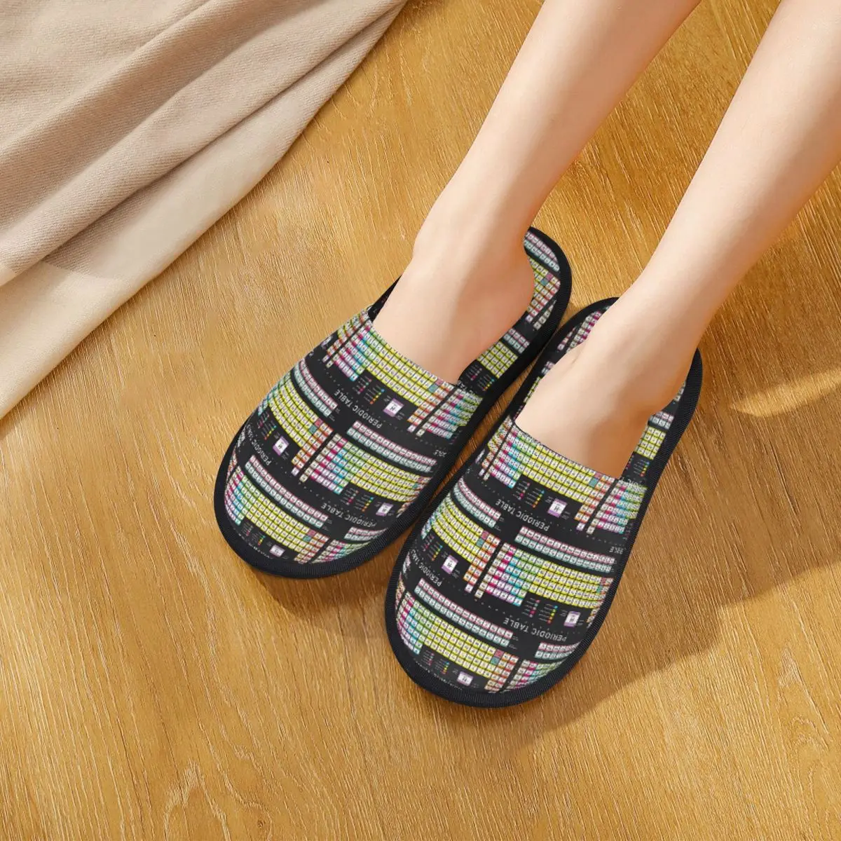 Custom Periodic Table Detailed Slippers Memory Foam Warm Soft Women House Slipper Bedroom Cozy Shoes
