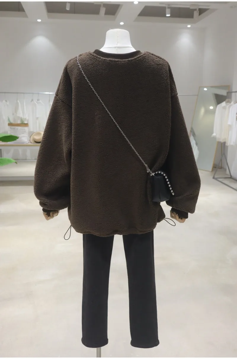 2025 الخريف الشتاء فضفاضة منتصف طول سميكة الدافئة لامب كنزة صوفية من الصوف البلوز مع Bowknot الكرتون تصميم هوديس للفتيات #6