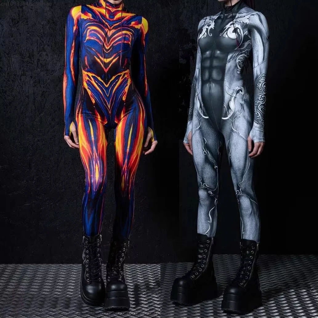 

2025 Хэллоуин, комбинезон для косплея, киберпанк, мускулистый Монстр, доспехи, боди, костюм для женщин, Rave Party Perfermence Shows, костюм зентай