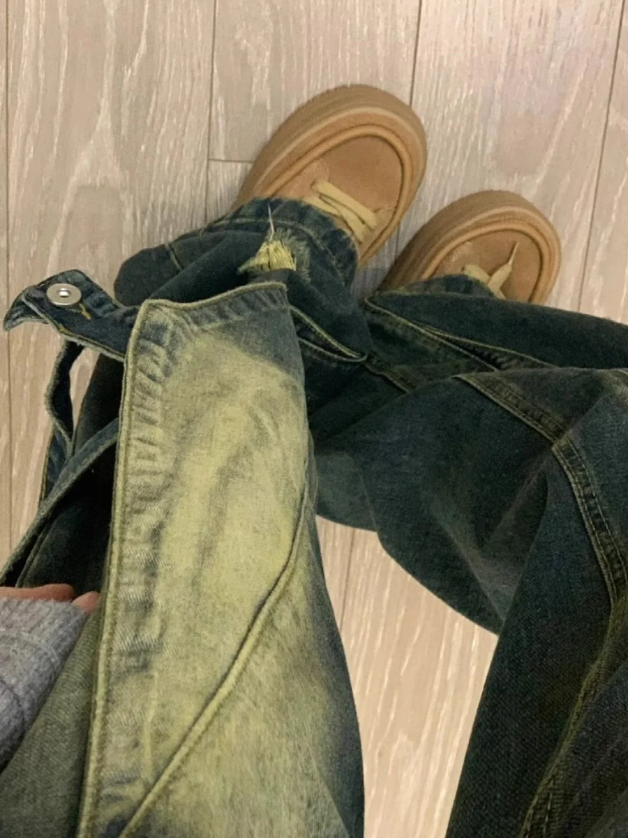 جينز ريترو أمريكي هاي ستريت المتعثر من قماش الدنيم للرجال لربيع وخريف تصميم جديد صناعة ثقيلة صغيرة كرو هاومي مستقيمة...