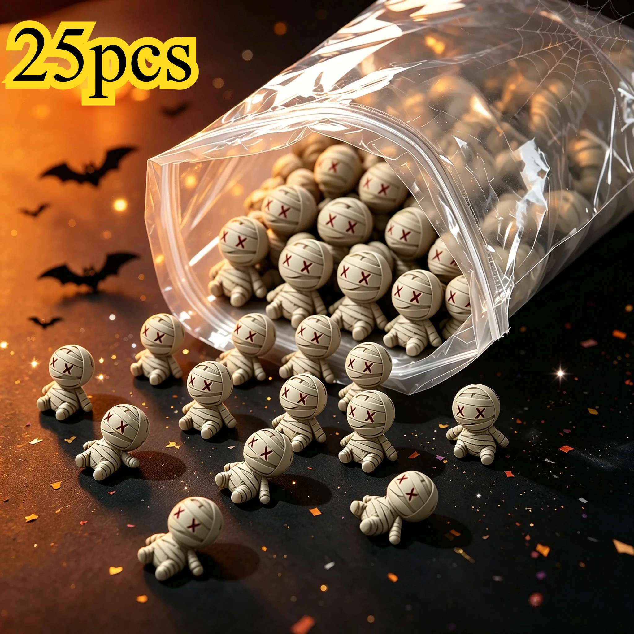 25pcs Mini Mummy Resin Figurines, Tiny Mummy Doll Statues, Micro Landscape Ornaments, Desktop Decor for Halloween Party