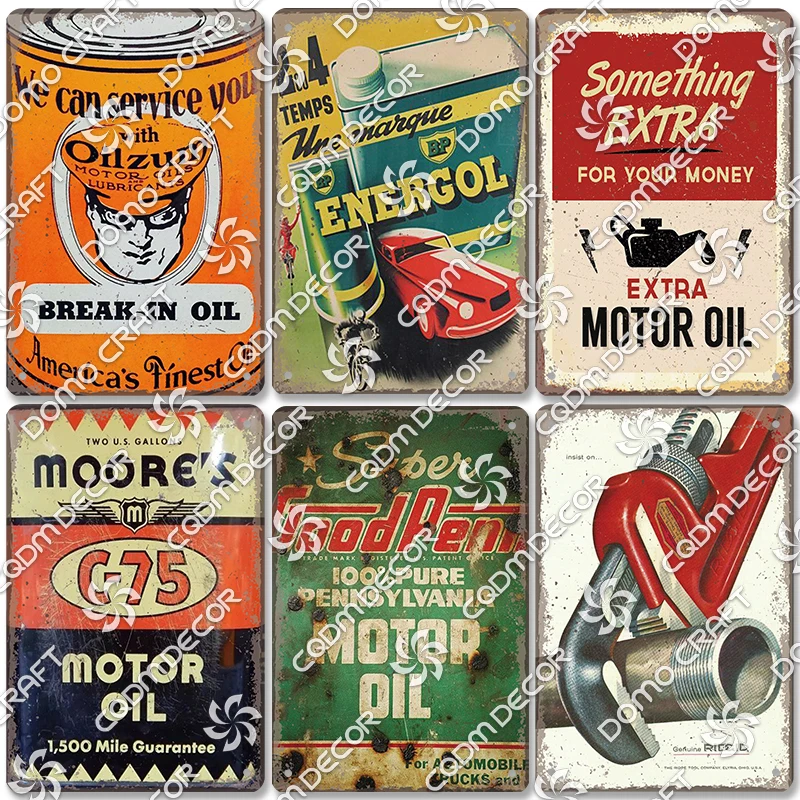 

Motor Oil Poster Vintage Metal Plate Energol Oilzum Car Parts Oil Change Metal Tin Signs Wall Decor Garage Club Man Cave