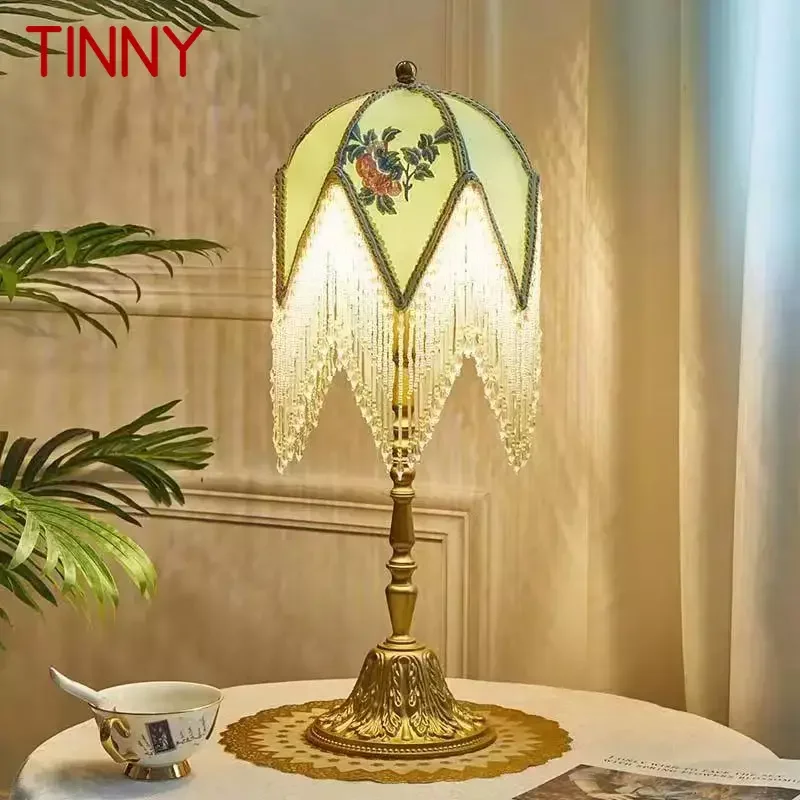 

TINNY French Table Lamp American Retro Living Room Bedroom Villa European Pastoral Creative Tassels Desk Light