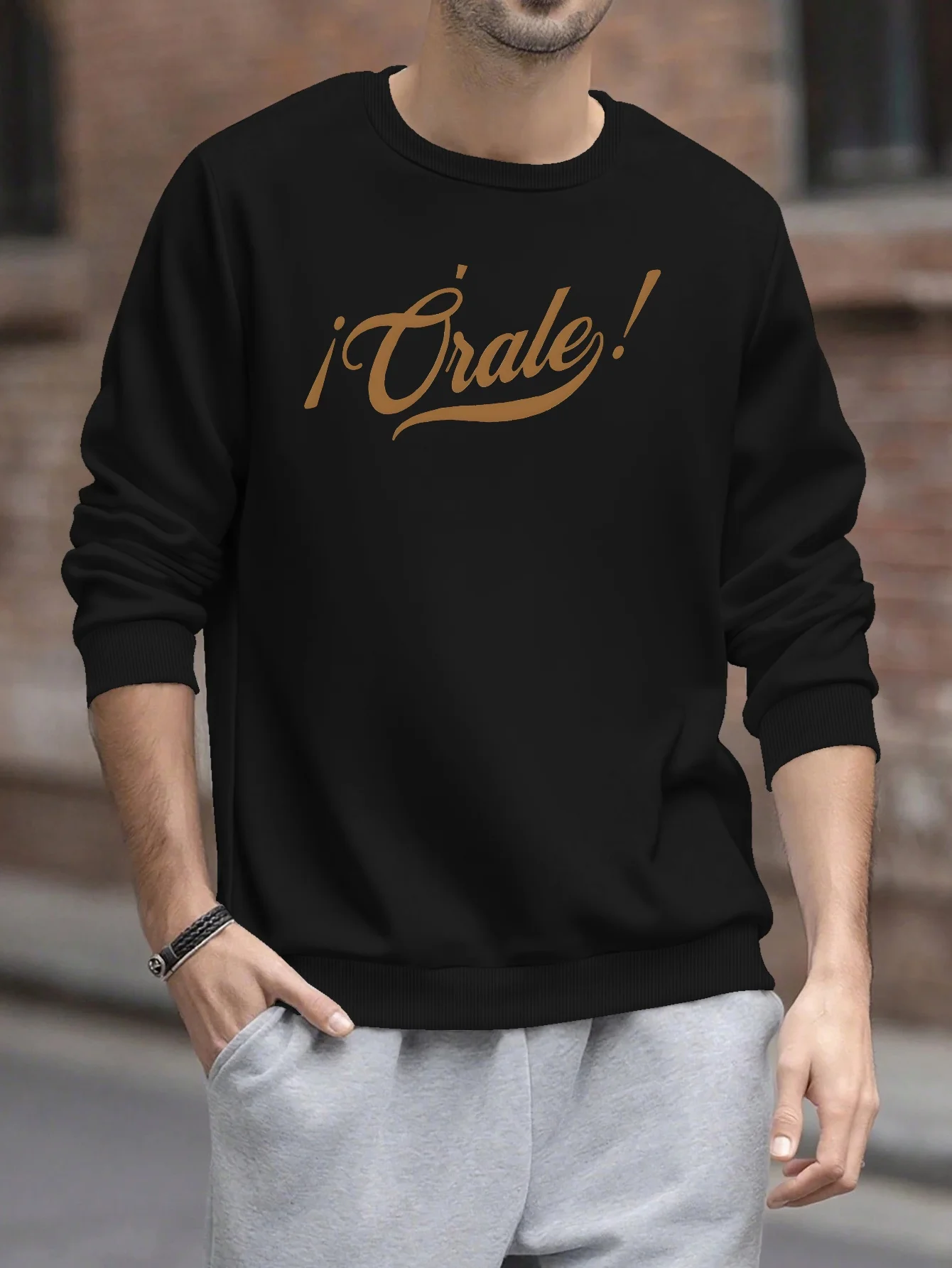 سترة رجالية كاجوال بسيطة وعصرية مطبوعة برقبة دائرية، تصميم كلاسيكي كاجوال للرجال، سترة صوفية بسيطة برقبة دائرية