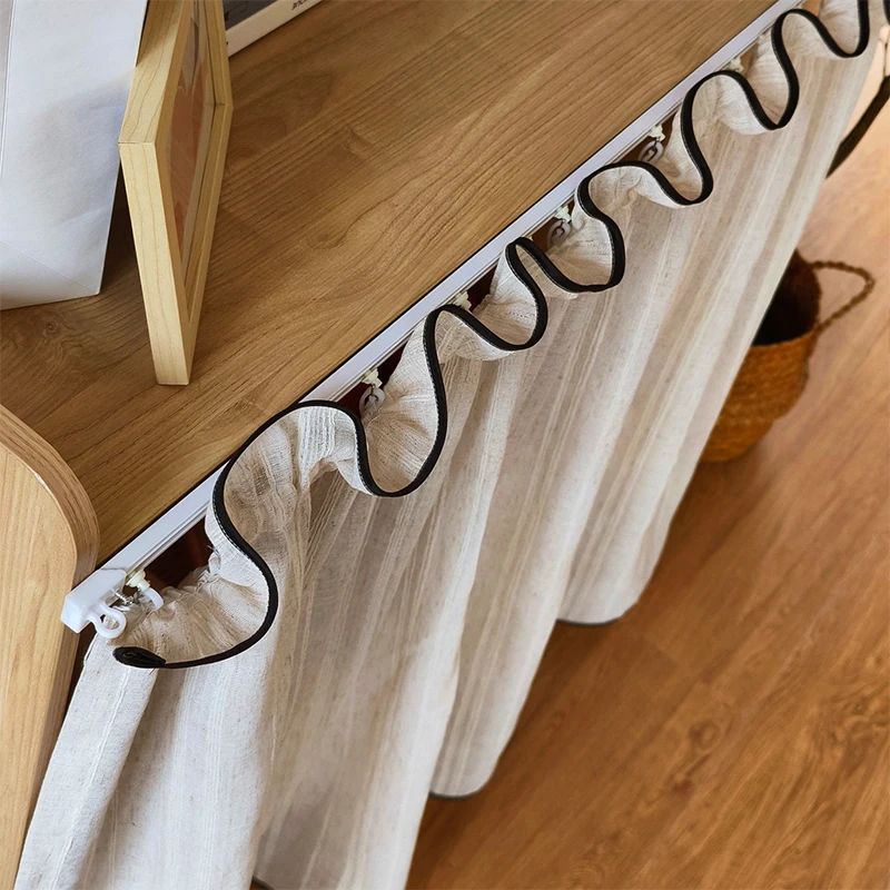 

Retro Cotton Linen Sheer Curtains Japanese Short Curtain with Ruffles Edging Half Voile Curtain for Cabinet Decor (NO Tracks)