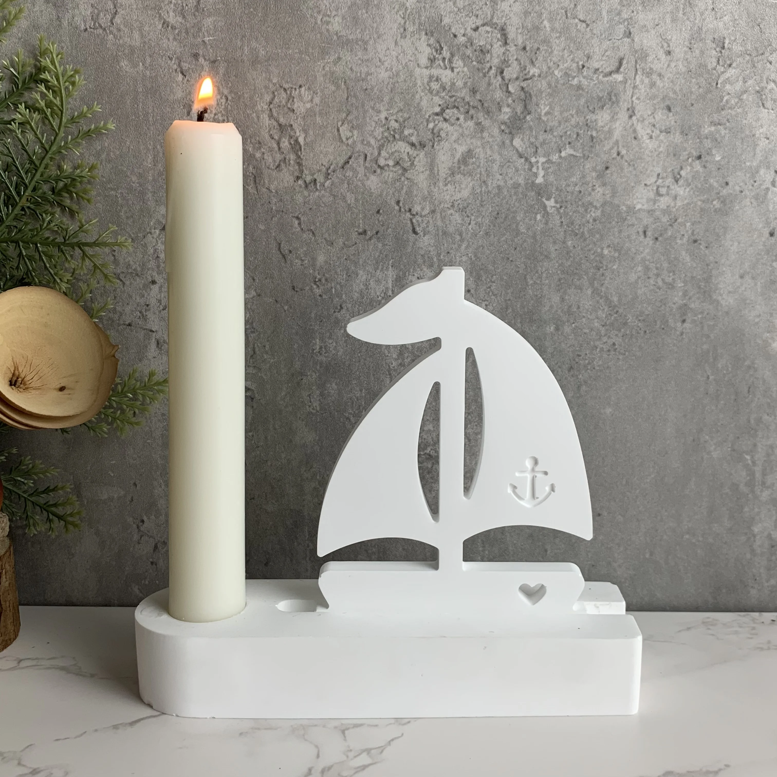 DIY Sailboat Candle Holder Plug-in Silicone Mold Handmade Boat Candlestick Making Tool Plaster Drop Glue Mold Home Decoration