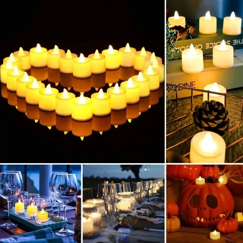 1/48PCS LED Electronic Candle Lights Colorful Battery Powered Flameless Tealight Wedding Birthday Party Romantic Decor Supply