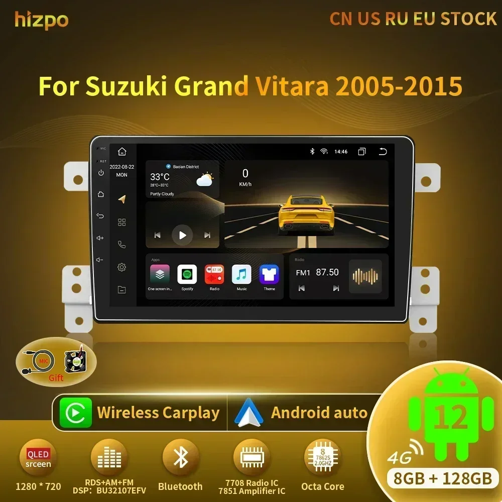 Hizpo Android 12 Car Radio Multimedia For Suzuki Grand Vitara 3 2005-2012 2013 2014 2015 2din Stereo Video Player Navigaion GPS