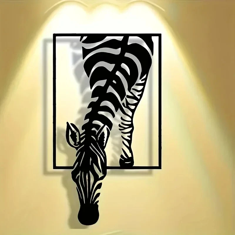 Modern Zebra Metal Wall Art - Black and White Striped Iron Art for Home, Office, or Farmhouse Decor - Minimalist Animal Theme Design