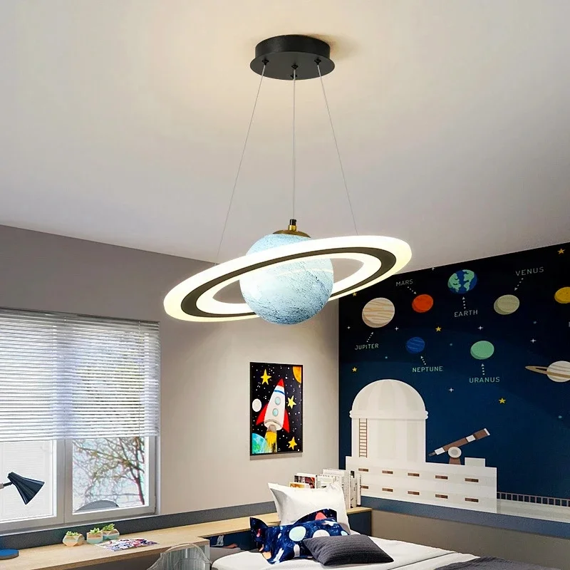 Acrylic Planet Pendant Light Children Room Space Star Led Hanging Lamp Retro Earth Ball Home Decor Indoor Fancy Lighting Fixture