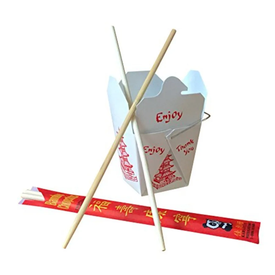 

Fold Pak Pack of 25 8 oz Chinese Take Out Boxes with 25 Bamboo Chopsticks Pagoda Design for Food Packaging Party Favors and Sus