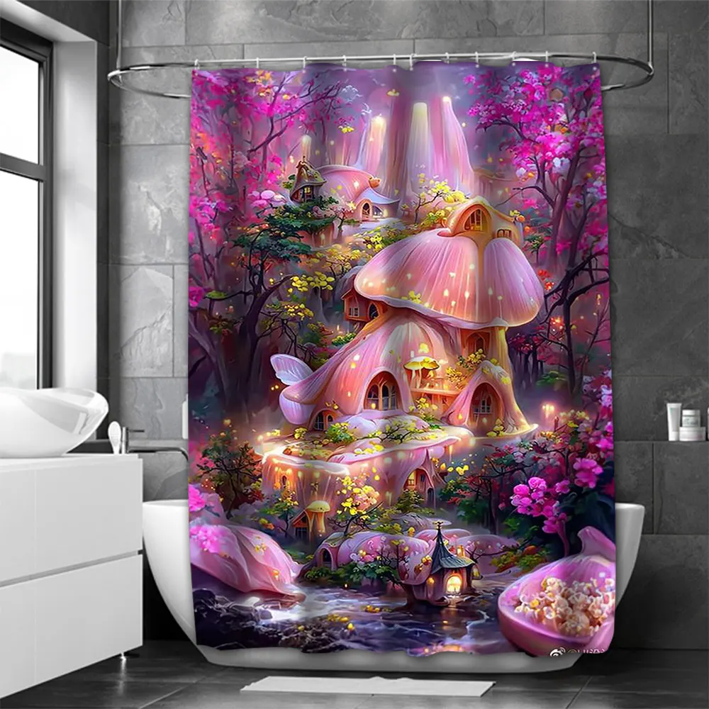 Dream view Cottage  Bathing Curtain  Bathroom Shower Curtain Waterproof With 12 Hooks Home Deco Free Ship