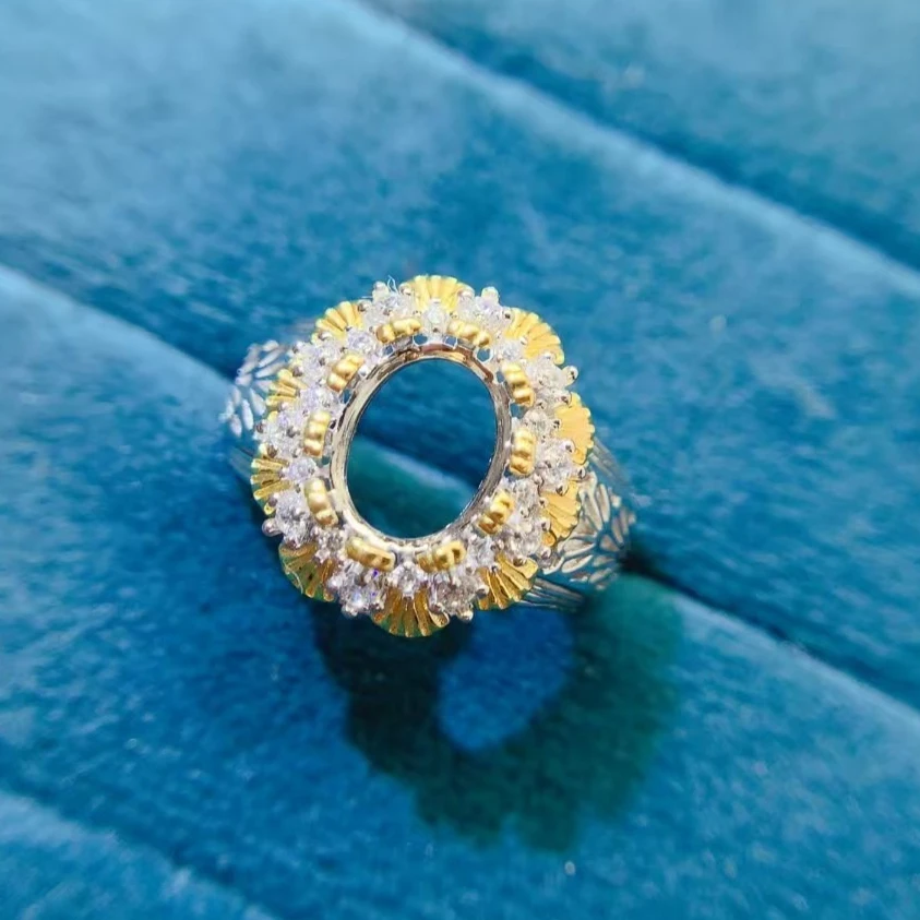 

Luxury 925 Silver Ring Setting for Jewelry DIY 7mm*9mm Oval Gemstone Semi Mount Ring with Thick 18K Gold Plating